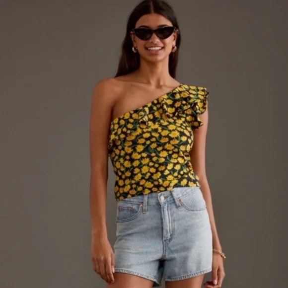 NWTAnthropologie Maeve One Shoulder Ruffled Top Floral Print XS - Picture 3 of 4